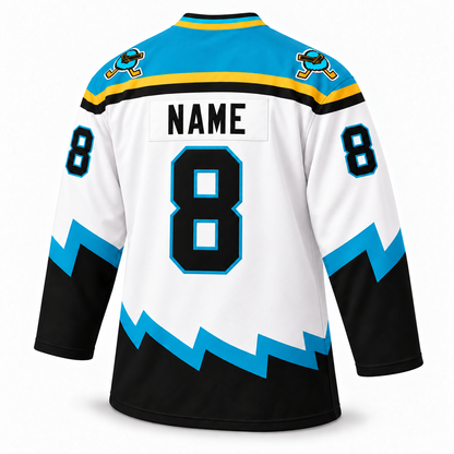 1999 Cleveland Lumberjacks white jersey back, NAME and number 8
