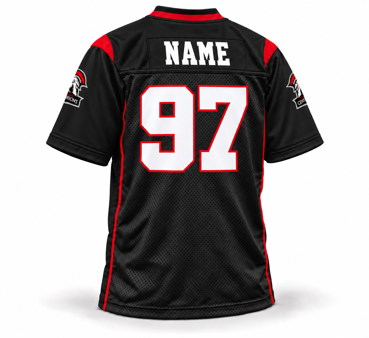 Cologne Centurions WLAF jersey mockup, black back, NAME and number 97