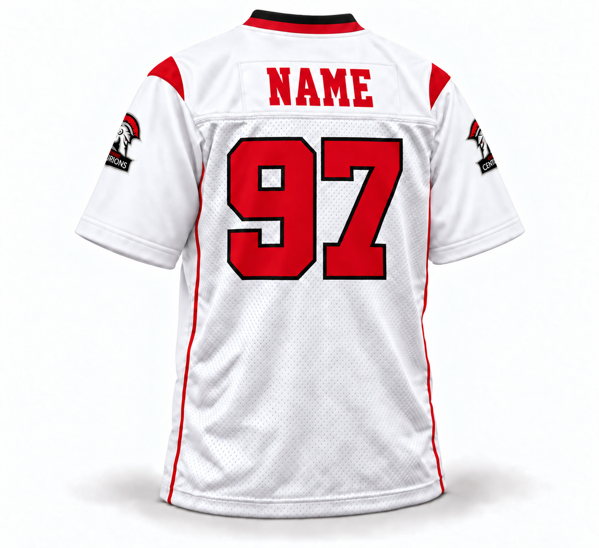 Cologne Centurions WLAF jersey mockup, white back, NAME and number 97