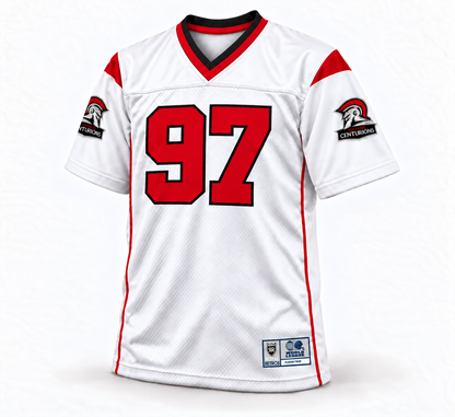 Cologne Centurions WLAF jersey mockup, white front, number 97