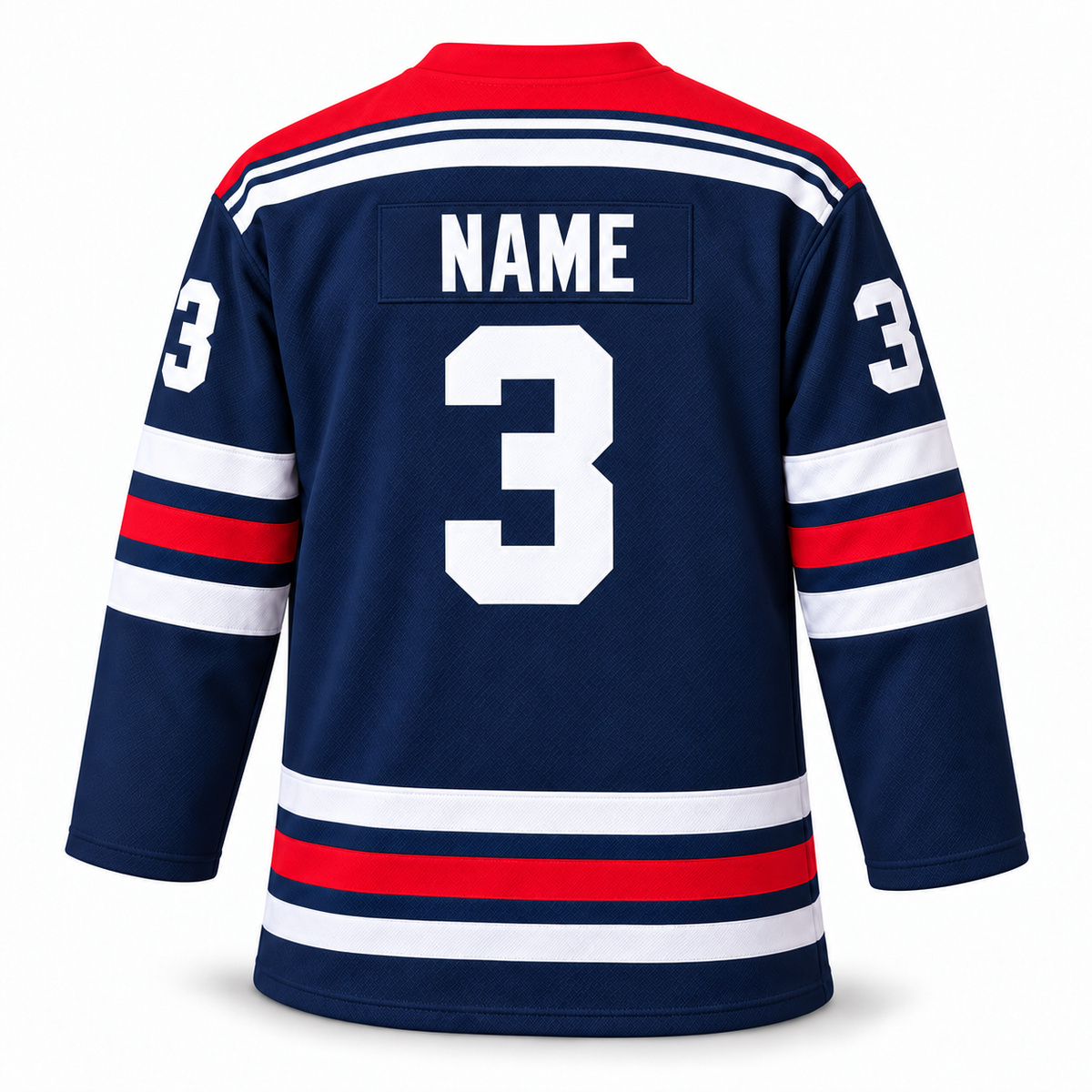 Dayton Gems navy jersey back mockup, NAME and number 3