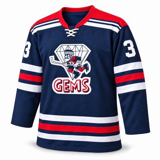 Dayton Gems navy jersey front mockup, number 3
