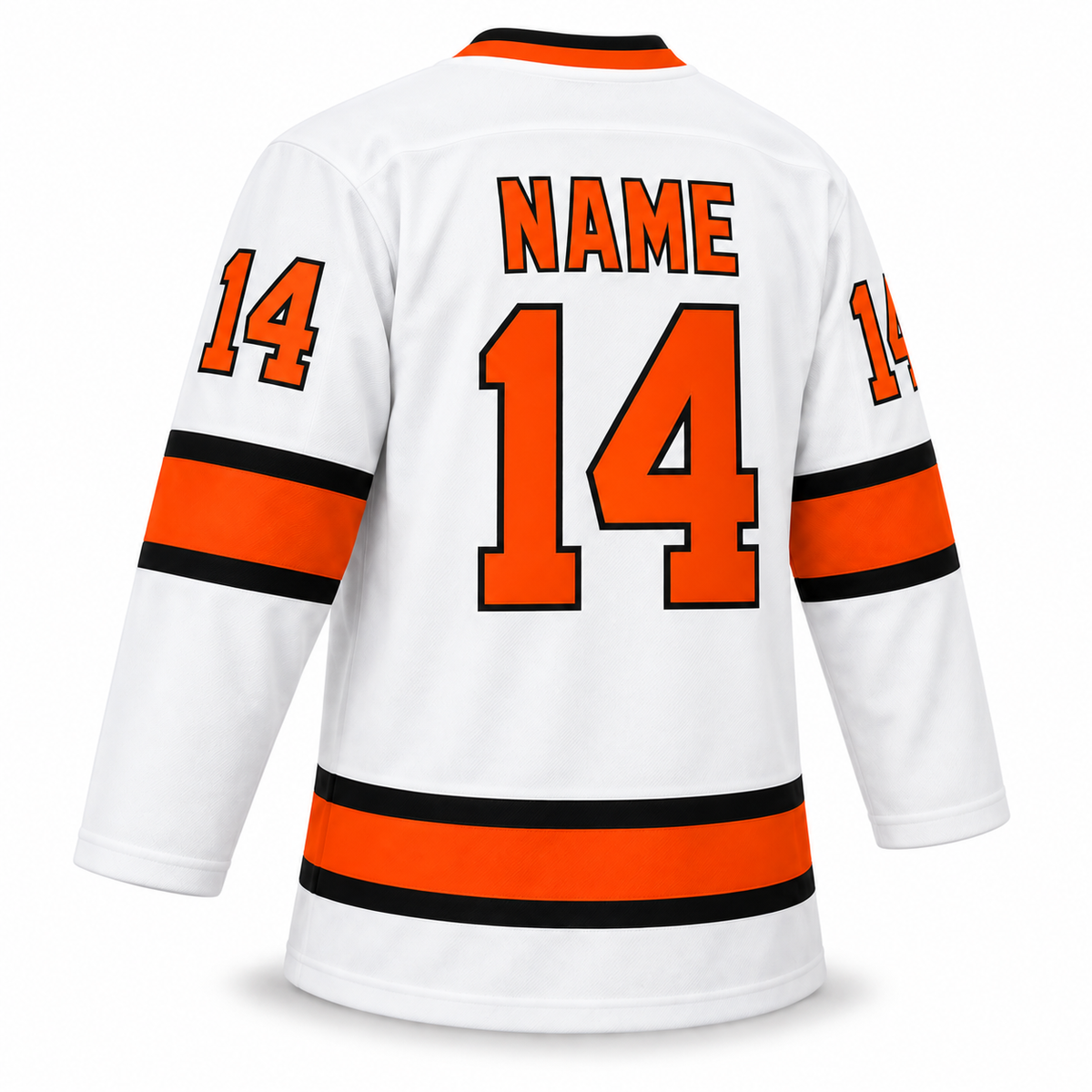 Denver Spurs white custom hockey jersey back mockup with NAME and number 14