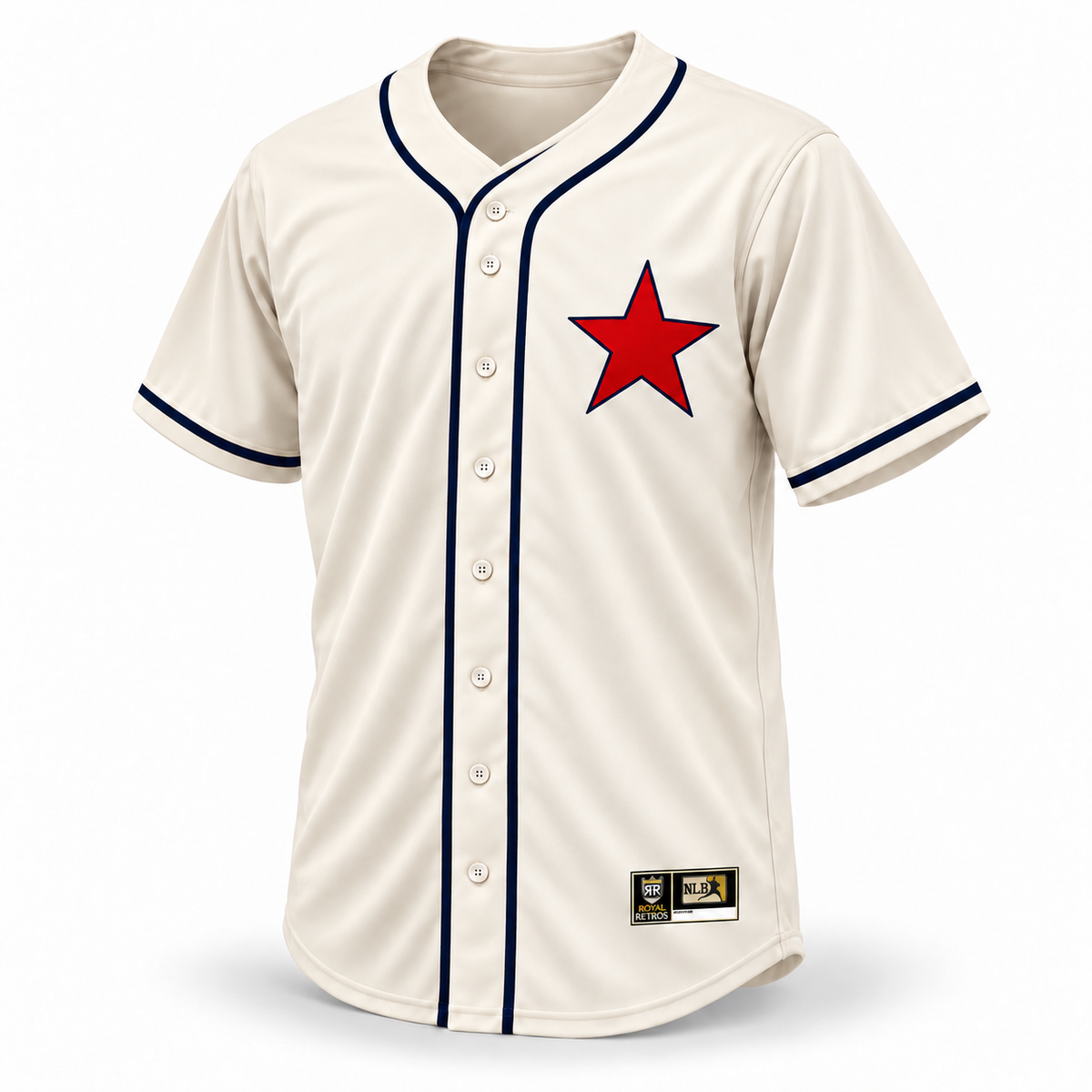 Detroit Stars NLB Jersey cream front, red star with navy outline and navy trim