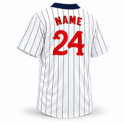 Detroit Stars NLB Jersey white navy pinstripe back, red NAME and special number 24