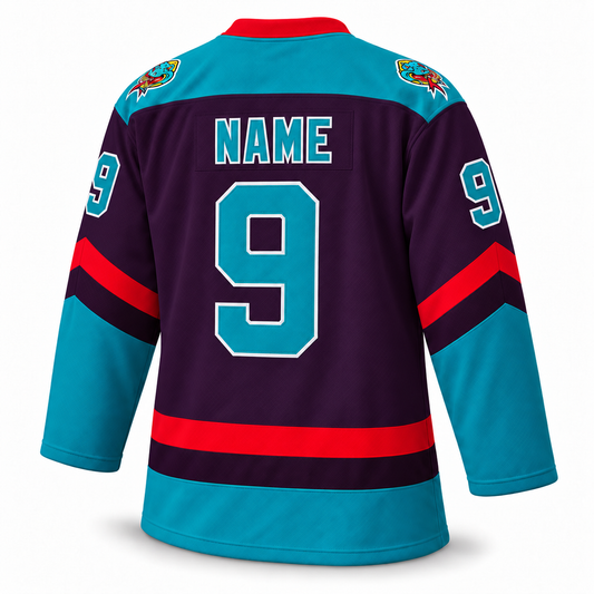 Detroit Vipers dark purple jersey back mockup, NAME and number 9