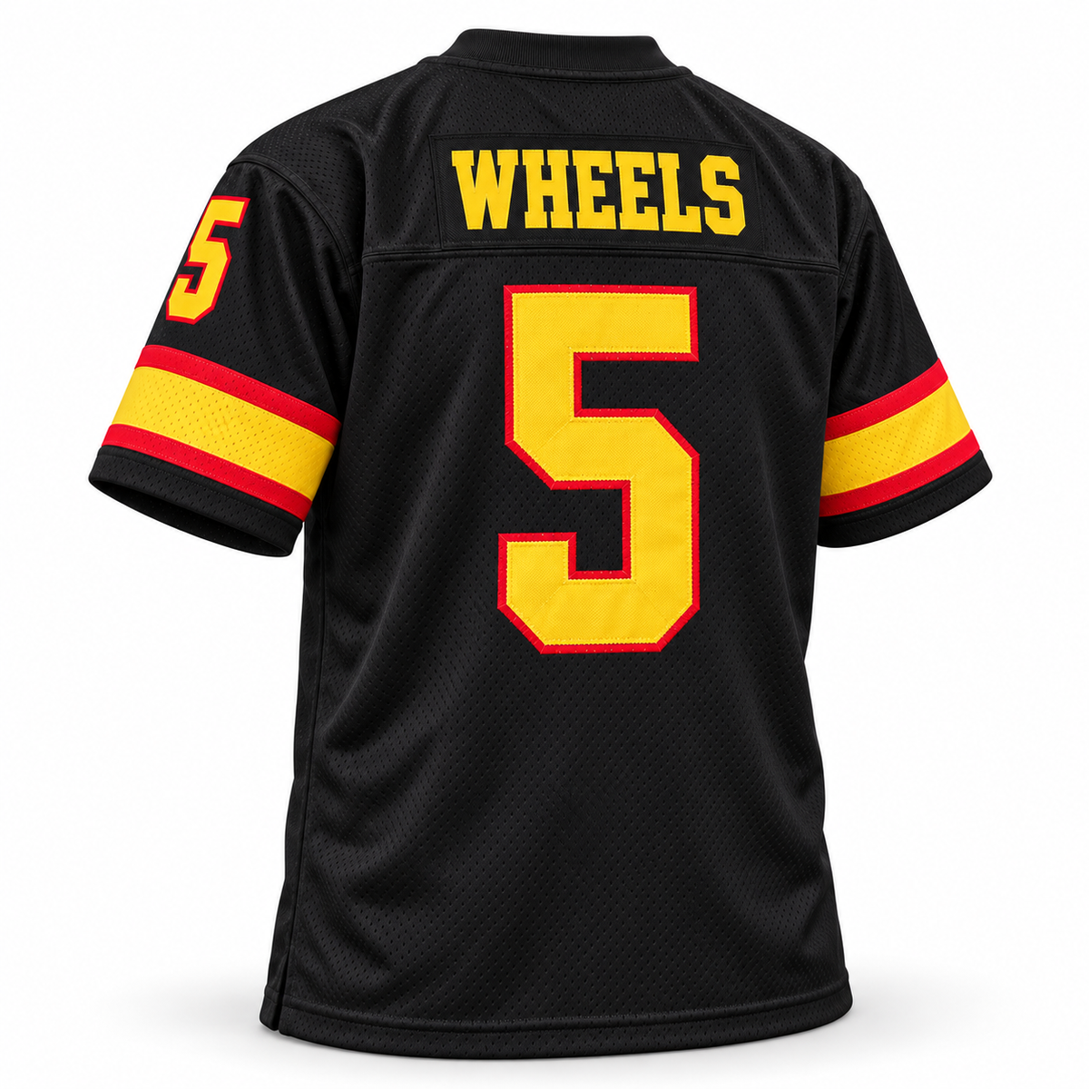 Detroit Wheels WFL black jersey back, WHEELS and number 5