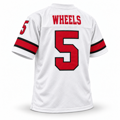 Detroit Wheels WFL white jersey back, WHEELS and number 5