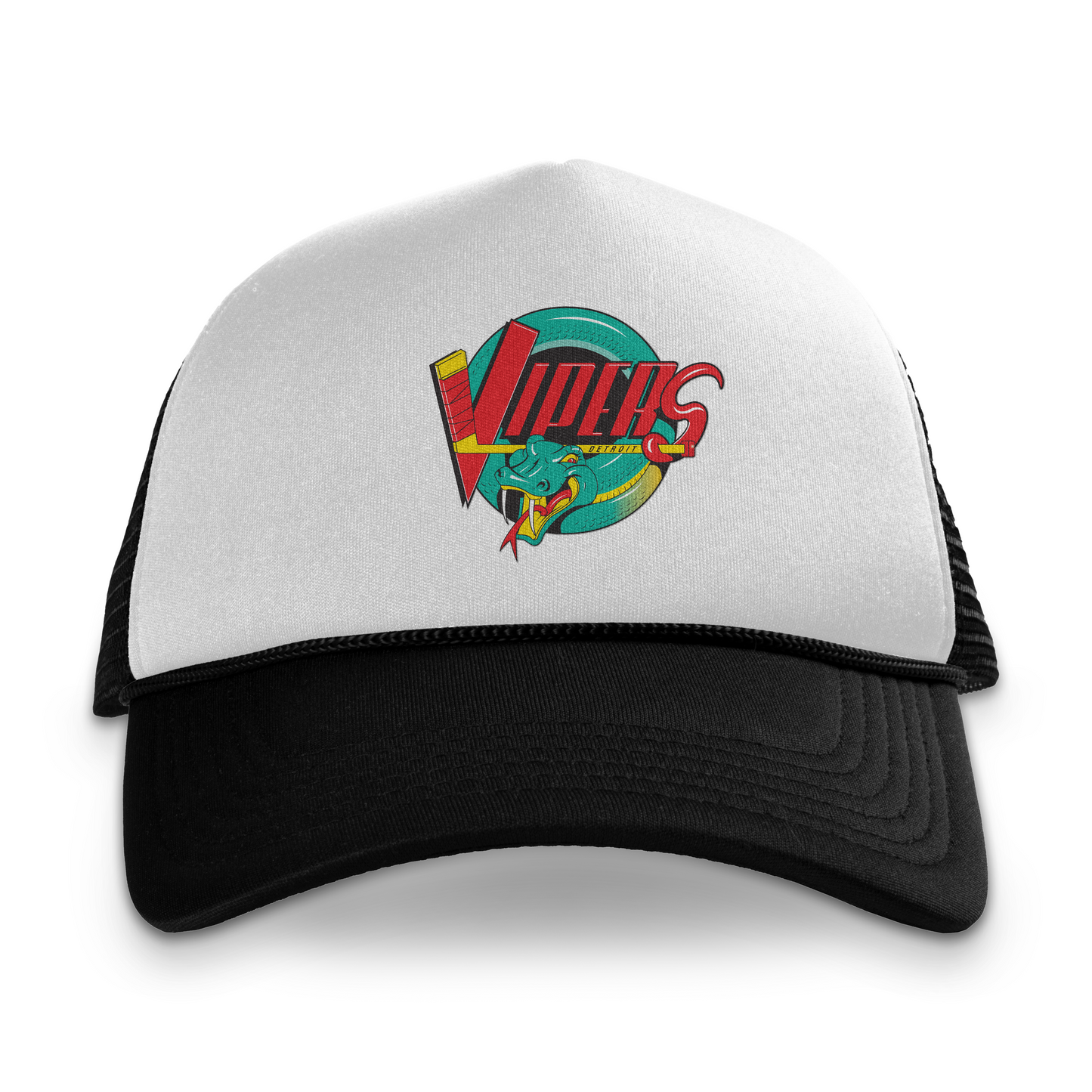 Detroit Vipers Foam Trucker Hat - White/ Black / one size - hats. White with black bill. Vipers logo in center. Royal Retros