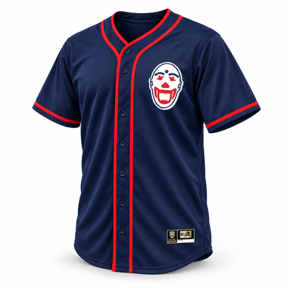 Ethiopian Clowns navy jersey front mockup with clown chest logo