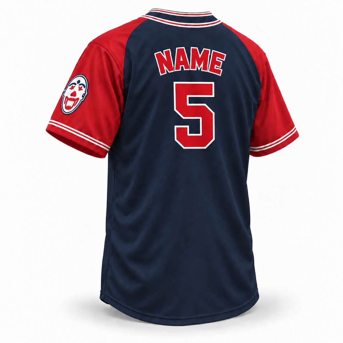 Ethiopian Clowns navy jersey with red sleeves back mockup NAME 5