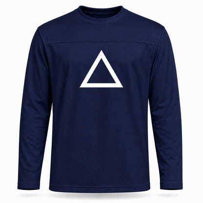 Dayton Triangles football jersey front, solid navy with a white triangle outline on the chest