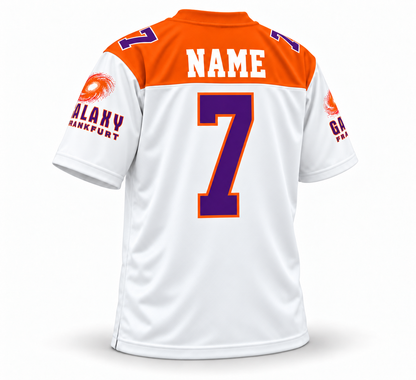 Frankfurt Galaxy 1996 sublimated white orange-shoulder jersey back NAME number 7