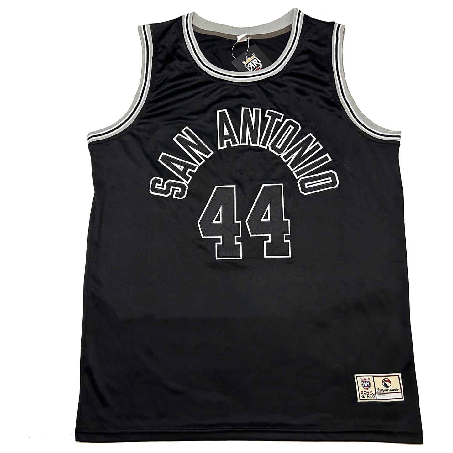 Black San Antonio ABA Jersey featuring bold team graphics, ideal for Spurs fans