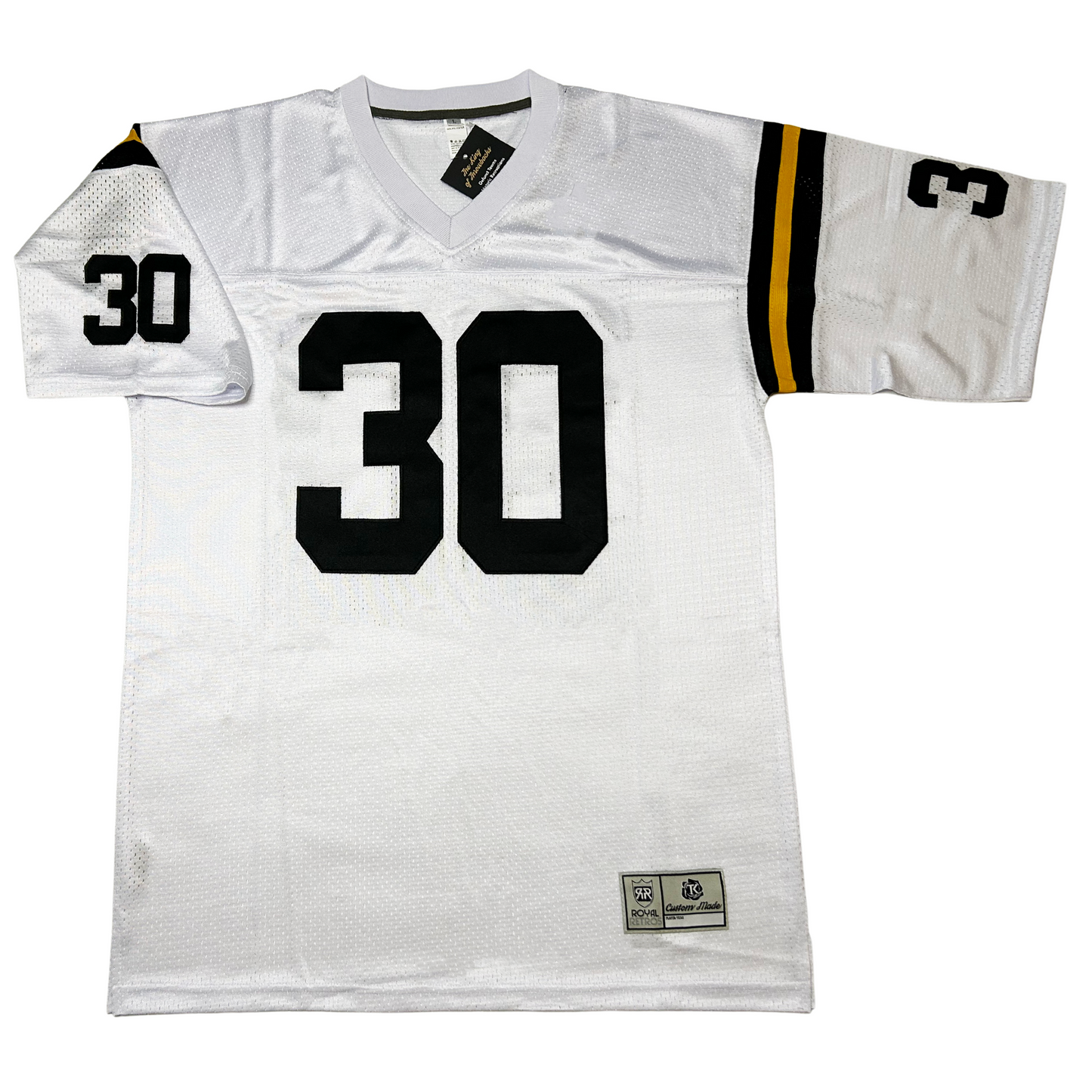 White Hartford Knights Jersey featuring black and gold accents with tackle twill detail