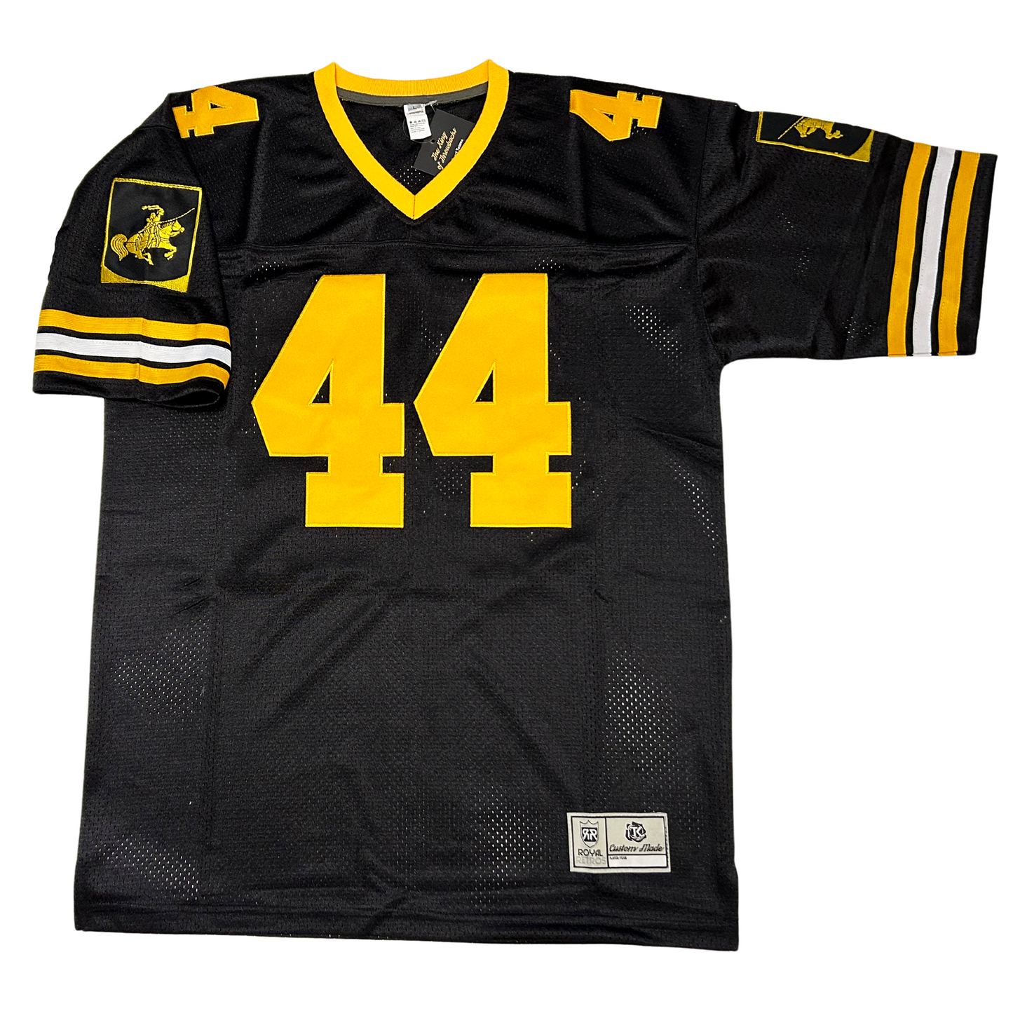 Black and yellow Hartford Knights Jersey featuring tackle twill design for fans