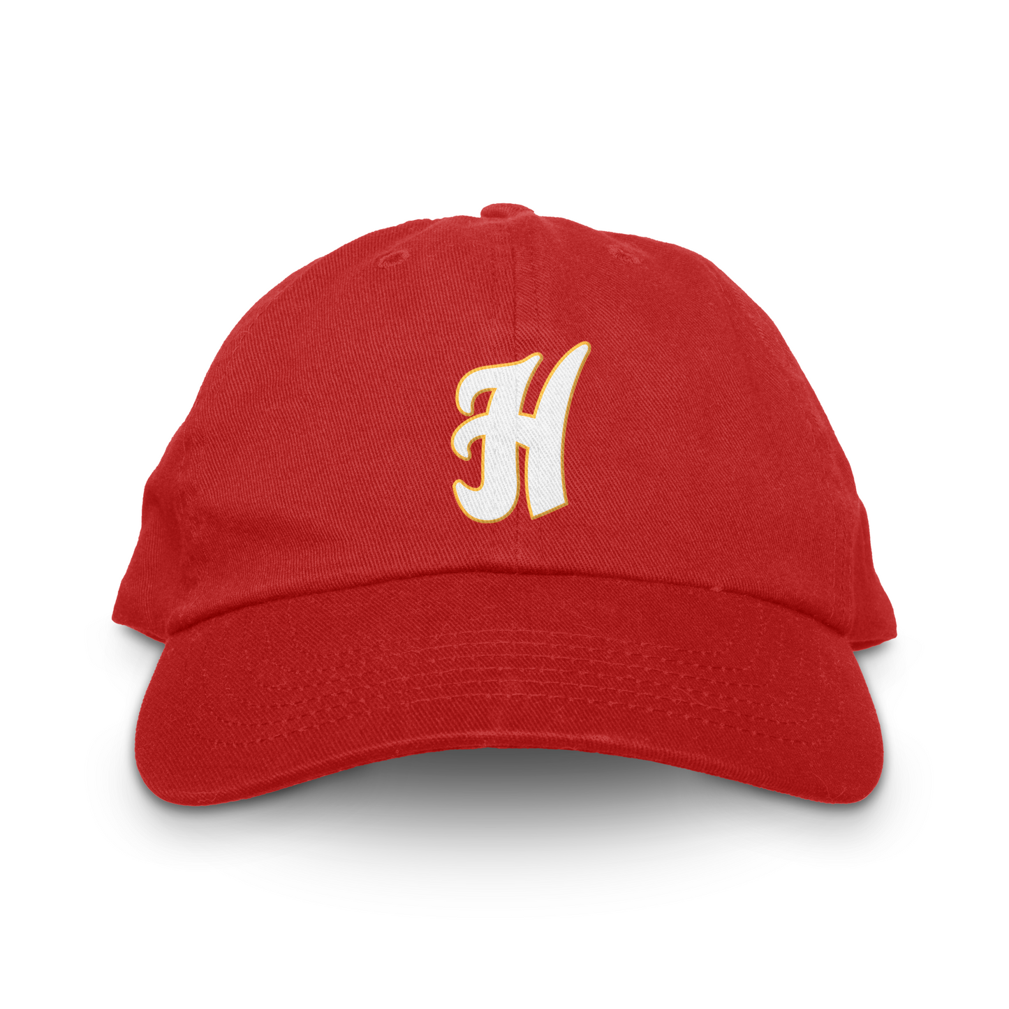 Hawaiian Islanders Unstructured Hat - Red with stylized white H in gold trim. Royal Retros