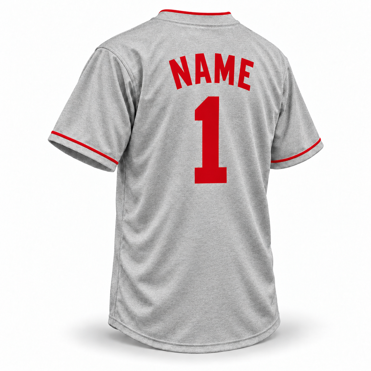 Hilldale Club NLB Jersey — gray wool back mockup with NAME and block number 1 in solid red.