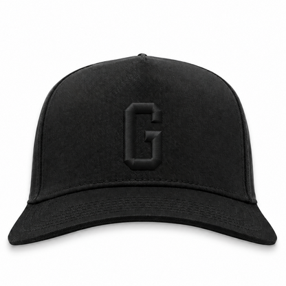 Homestead Grays blackout snapback hat with tonal black 3D puff G embroidery, front view