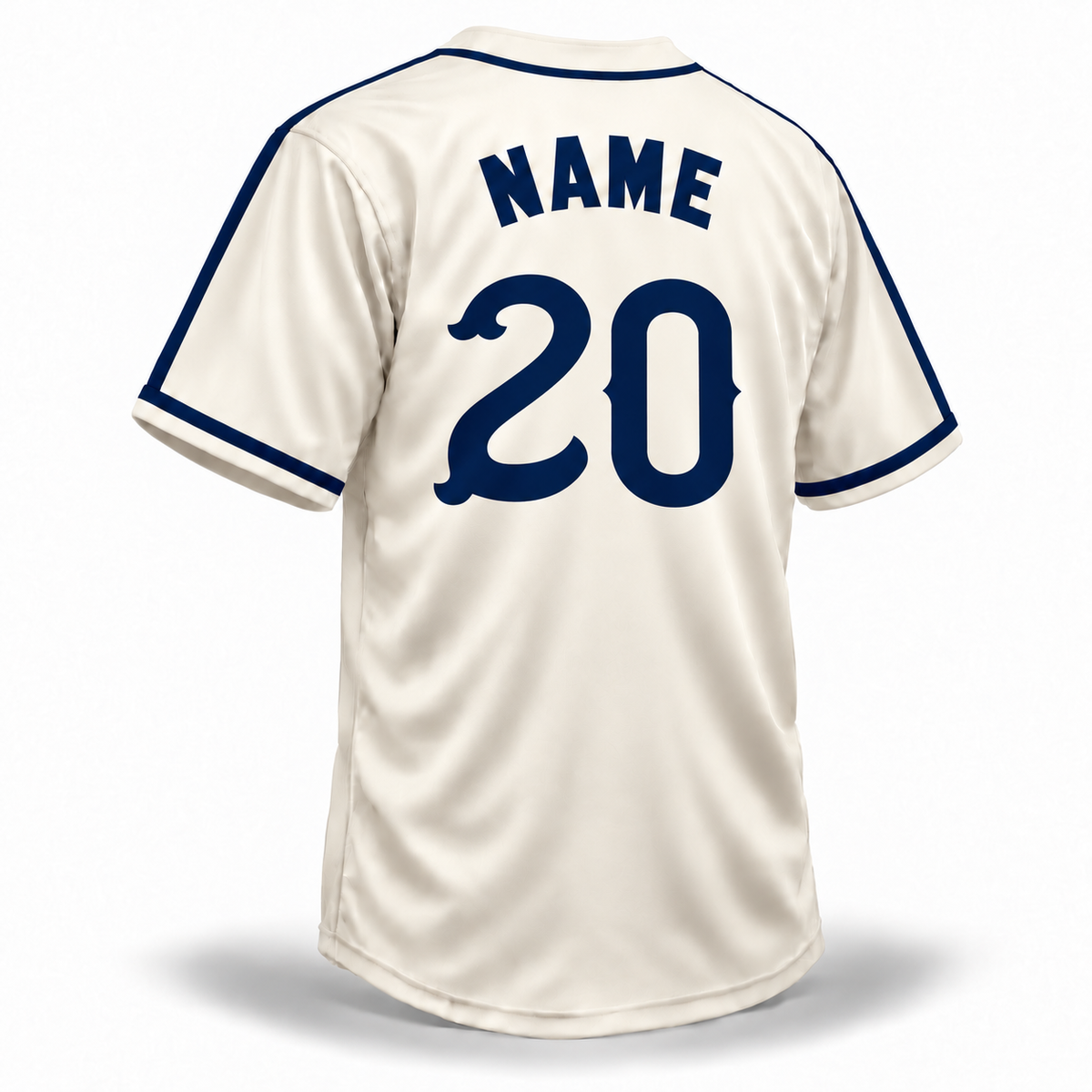 Homestead Grays custom NLB jersey cream back mockup with navy block NAME and vintage curved number 20