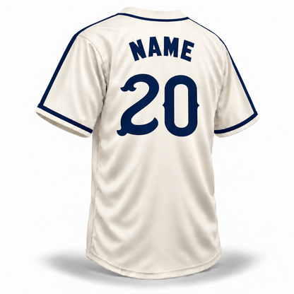 Homestead Grays custom NLB jersey cream back mockup with navy block NAME and vintage curved number 20