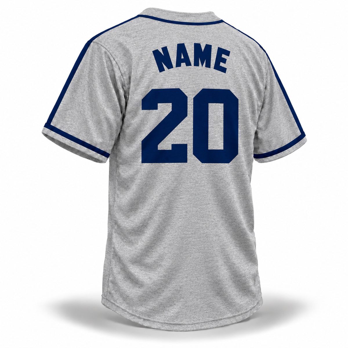 Homestead Grays custom NLB jersey gray back mockup with navy block NAME and angular block number 20