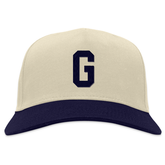 Homestead Grays Snapback Hat. Gray with blue bill. Blue G on front panel. Royal Retros