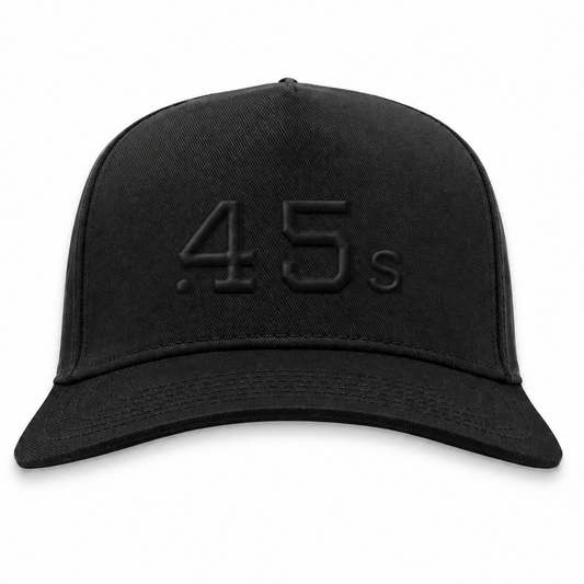 Houston Colt 45's blackout snapback hat with black 3D puff .45s embroidery, front view