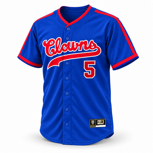 Indianapolis Clowns blue jersey front mockup with number 5