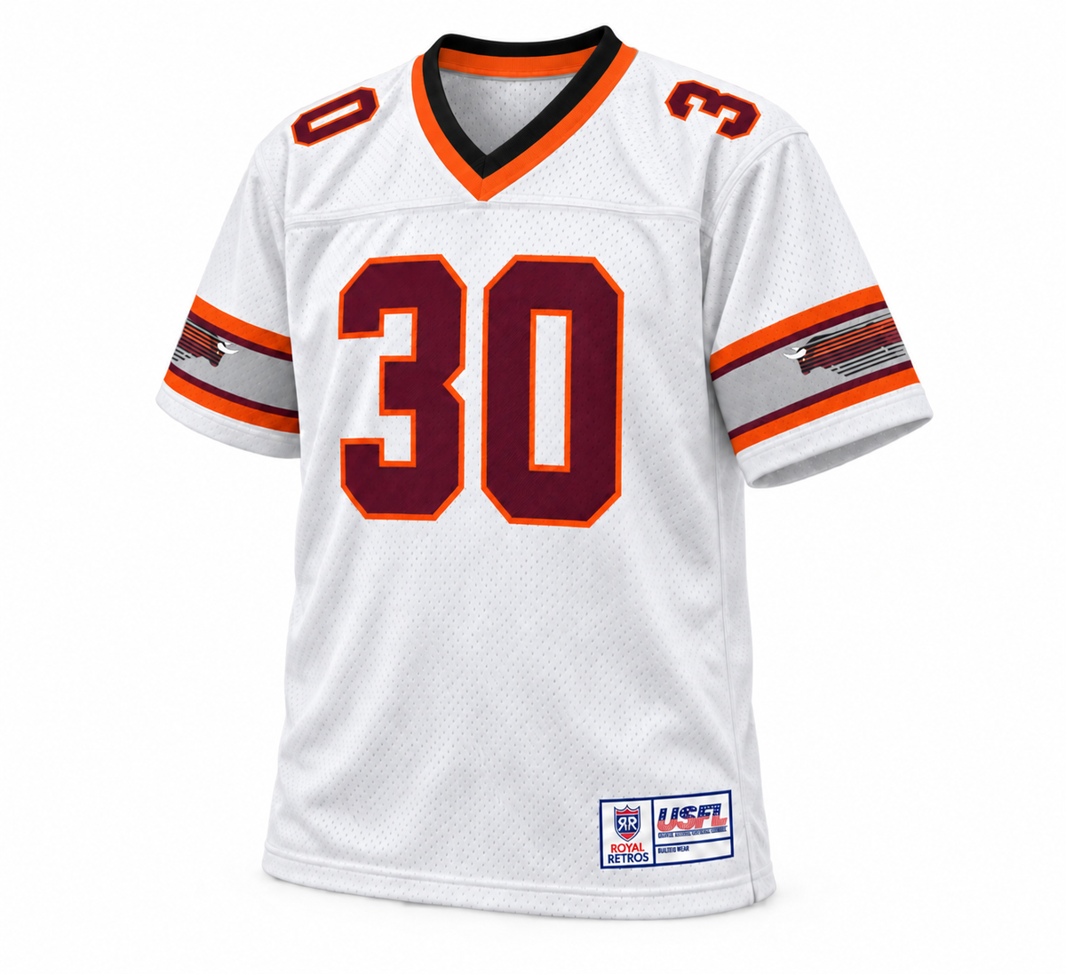 Jacksonville Bulls USFL white jersey front, number 30