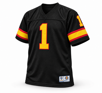 Jacksonville Express WFL Jersey — black front, yellow number 1 with red outline