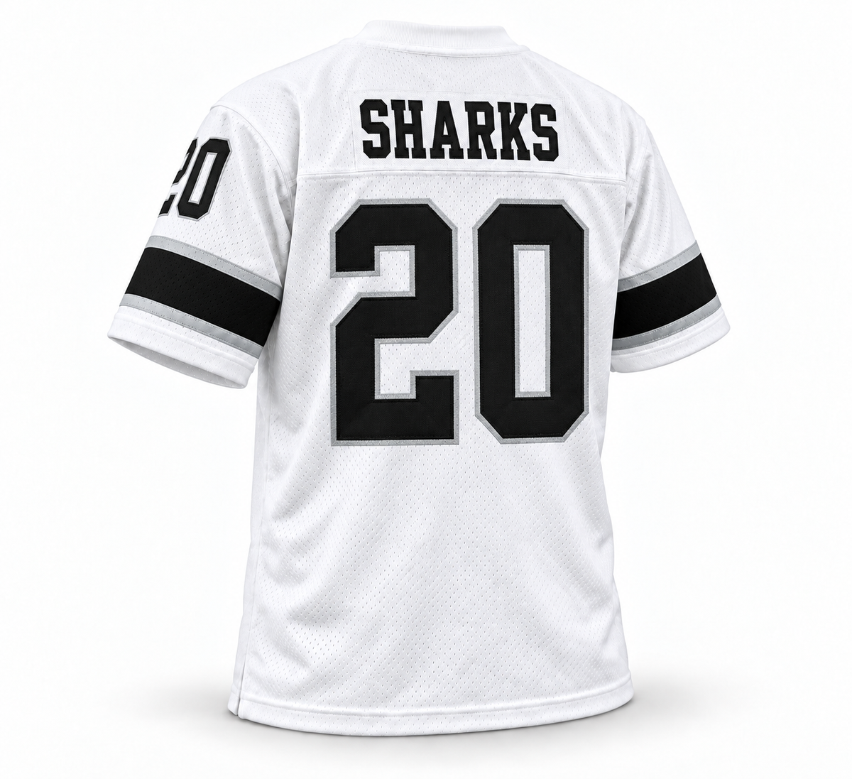 Jacksonville Sharks WFL Jersey white back SHARKS number 20 Royal Retros