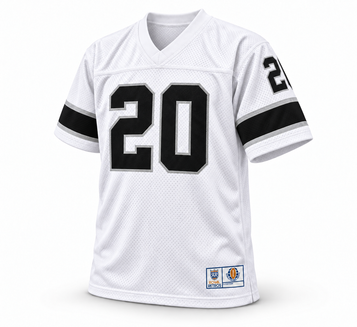 Jacksonville Sharks WFL Jersey white front number 20 Royal Retros