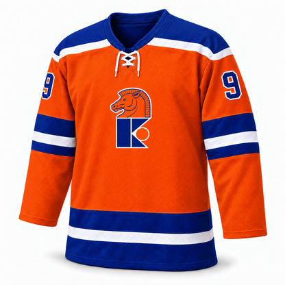 Jersey Knights orange jersey front with horsehead K logo and number 9