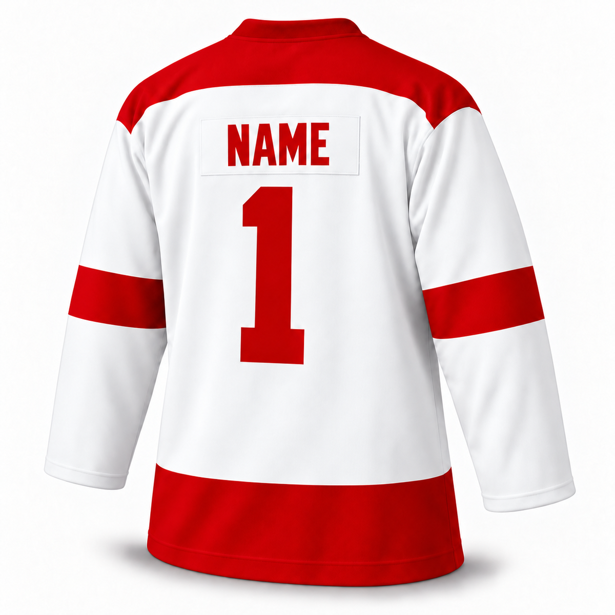 1950s Johnstown Jets white jersey back with red NAME and number 1