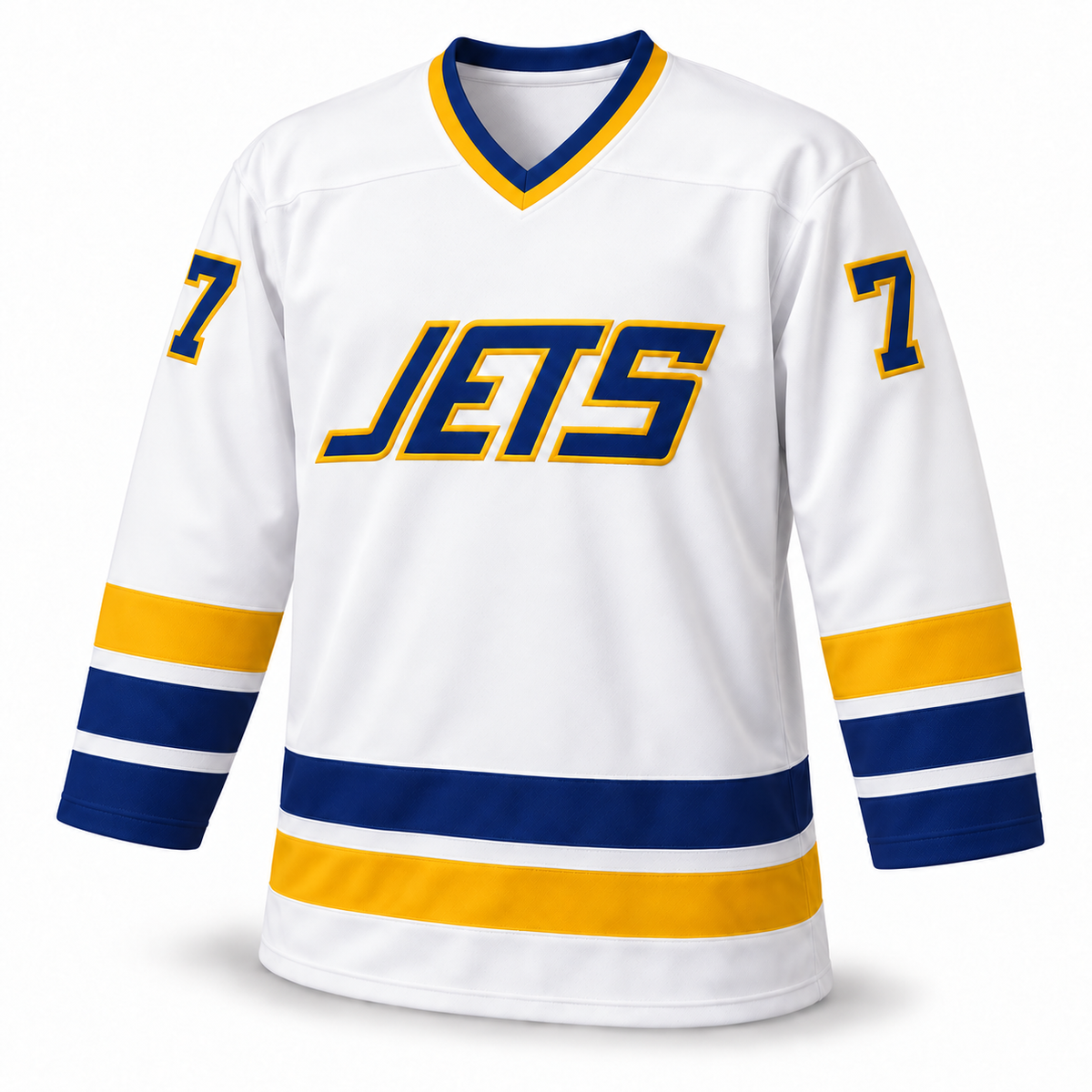 Johnstown Jets white jersey front mockup, number 7