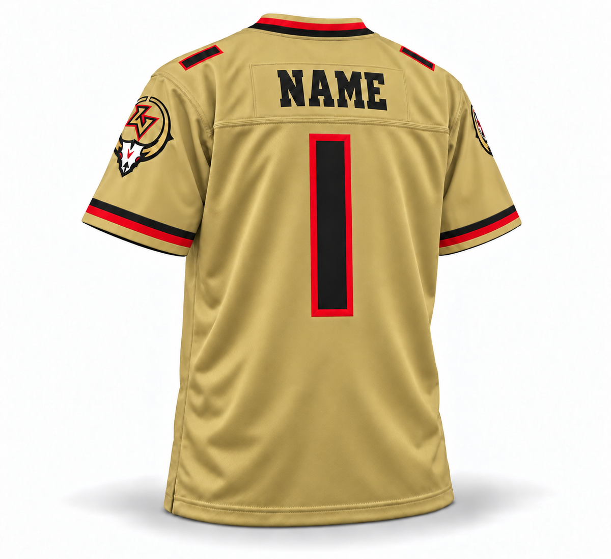 2001 Las Vegas Outlaws remix gold back jersey mockup, custom number 1, solid fabric without mesh