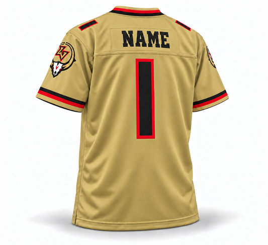 2001 Las Vegas Outlaws remix gold back jersey mockup, custom number 1, solid fabric without mesh