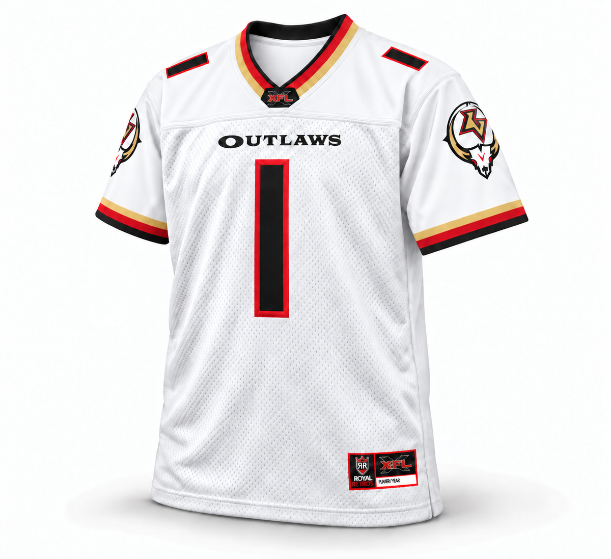 2001 Las Vegas Outlaws white front jersey mockup, custom number 1