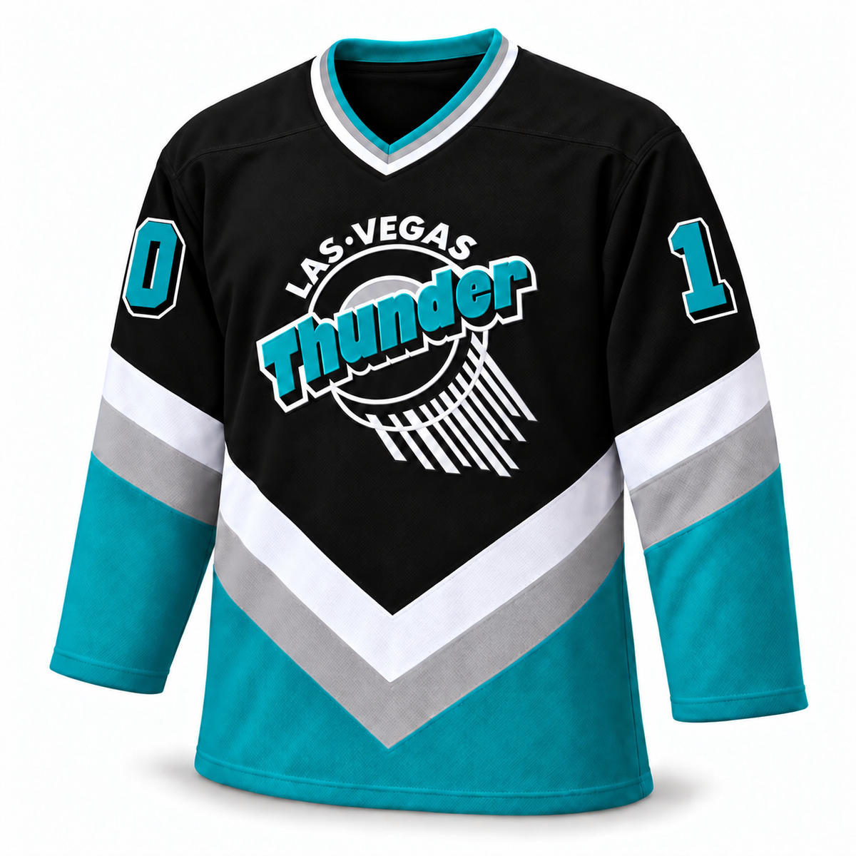 Las Vegas Thunder black jersey front mockup, number 10