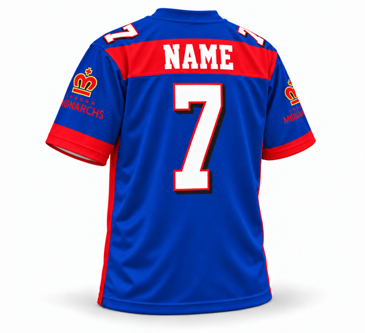 1995 London Monarchs sublimated blue jersey back NAME number 7