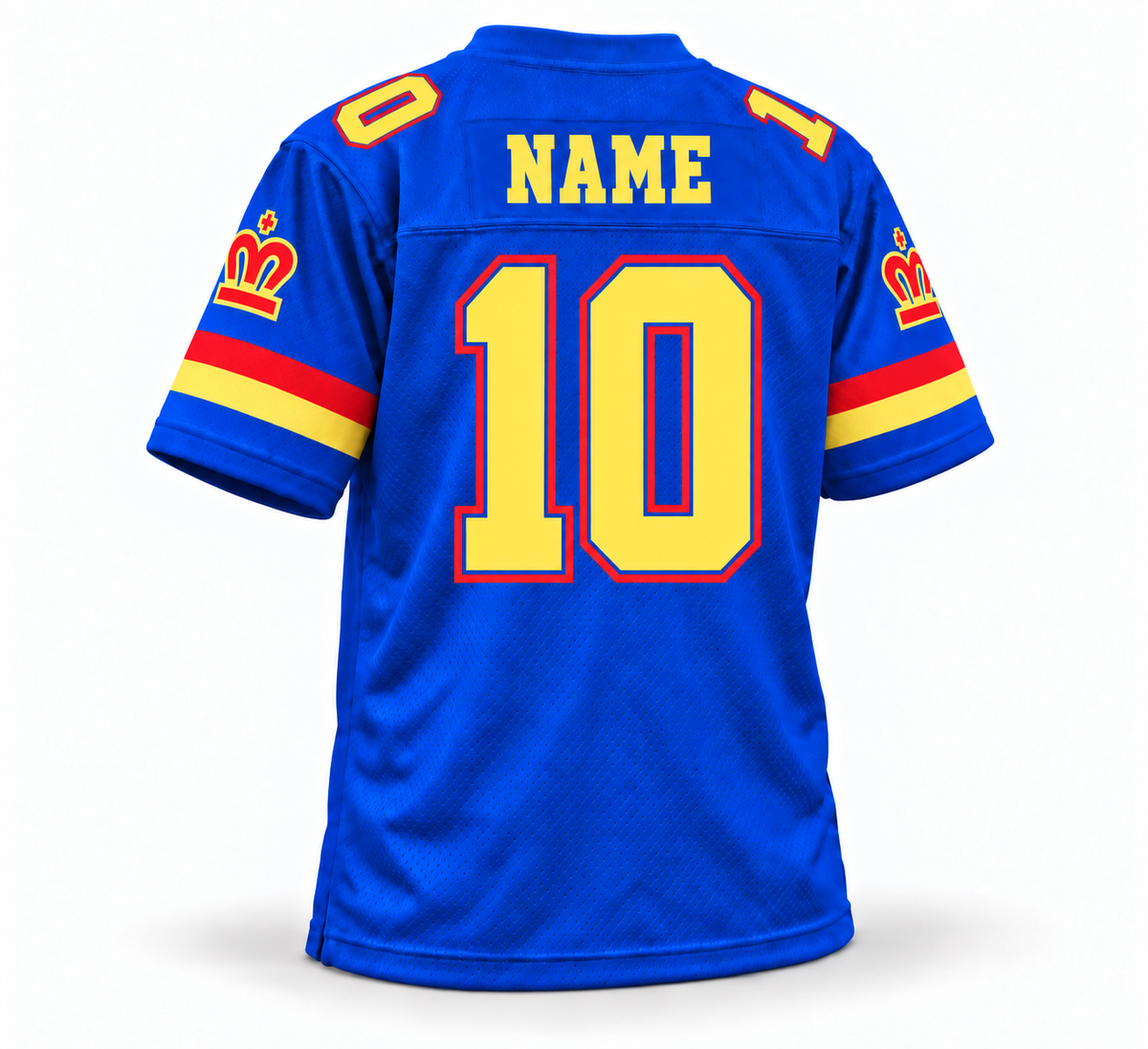 London Monarchs blue WLAF jersey #10 — back mockup with NAME
