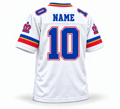 London Monarchs white WLAF jersey #10 — back mockup with NAME