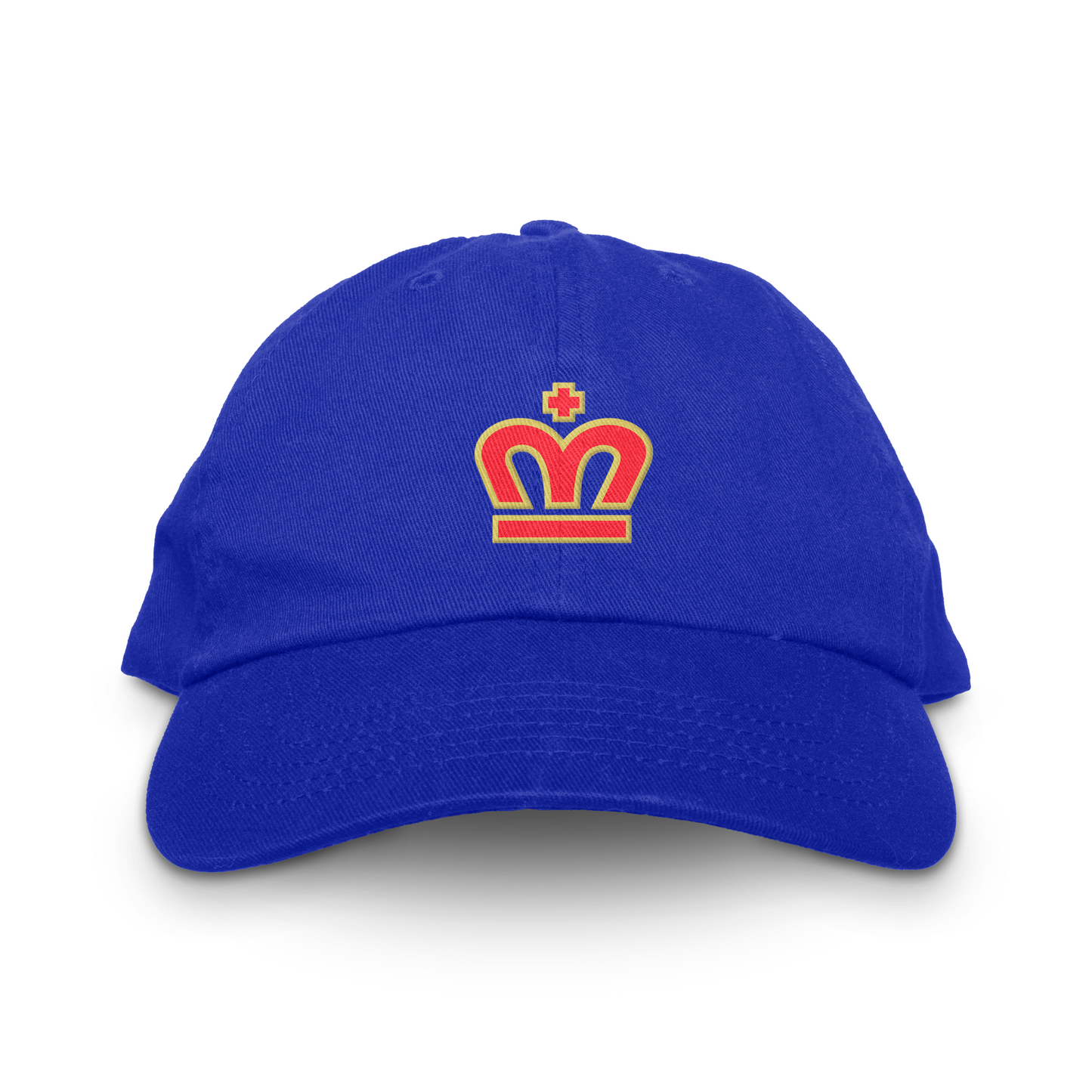 London Monarchs Unstructured Hat blue with red logo with gold trim Royal Retros