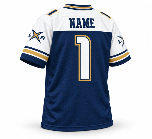 2001 Los Angeles Xtreme XFL Jersey – navy back custom number 1 mockup with navy block name