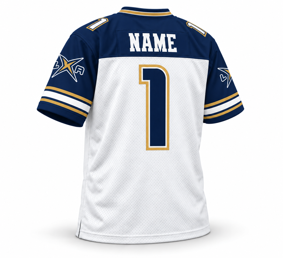2001 Los Angeles Xtreme XFL Jersey – white back custom number 1 mockup with white block name