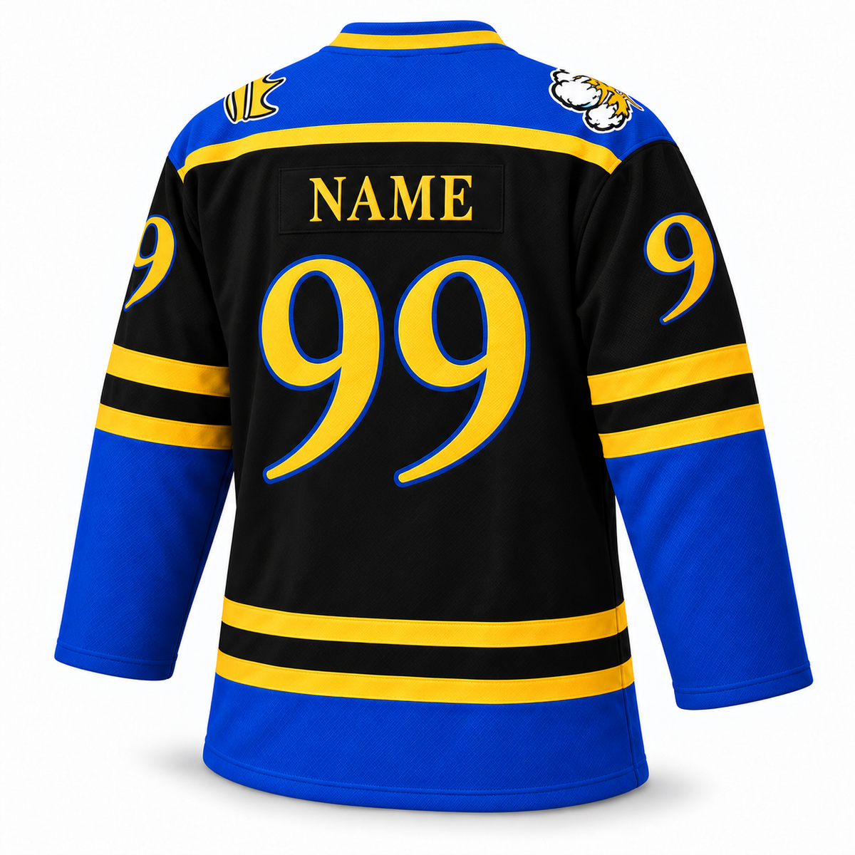 Lubbock Cotton Kings black jersey back mockup, number 99, NAME personalization