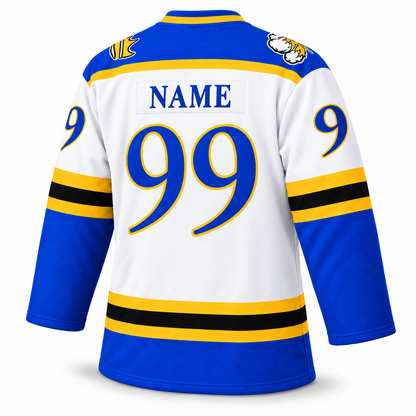 Lubbock Cotton Kings white jersey back mockup, number 99, NAME personalization