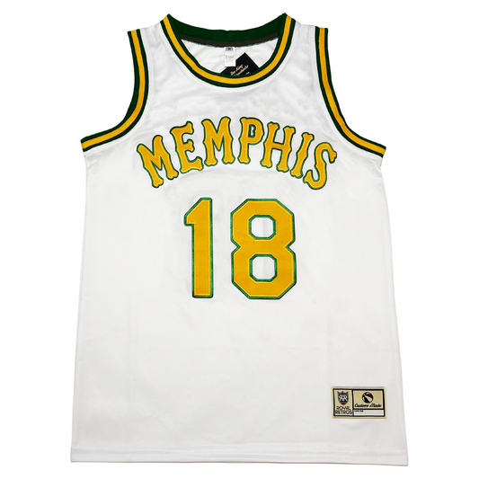White Memphis Tams Jersey with green and gold trim for basketball fans