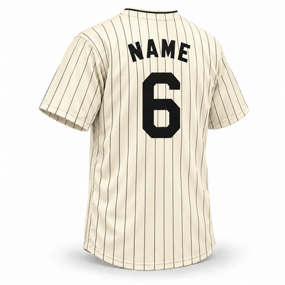 Milwaukee Bears NLB Jersey — Cream back mockup, block NAME and number 6. Royal Retros.